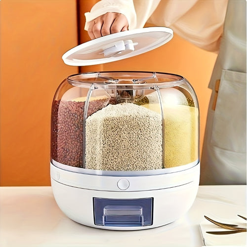 1 pz Contenitore rotante per la conservazione dei cereali, Contenitore rotante di grande capacità per il riso e i cereali, Contenitore per la conservazione di cereali integrali, Dispensazione one-touch per piccoli cereali
