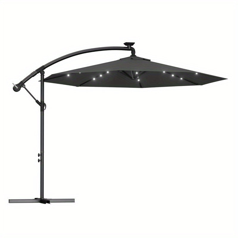 Parasole da balcone 300/350cm, parasole a sbalzo LED con manovella, parasole da giardino in alluminio con supporto, protezione solare, protezione UV, terrazza, giardino, spiaggia
