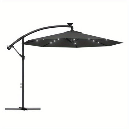 Parasole da balcone 300/350cm, parasole a sbalzo LED con manovella, parasole da giardino in alluminio con supporto, protezione solare, protezione UV, terrazza, giardino, spiaggia
