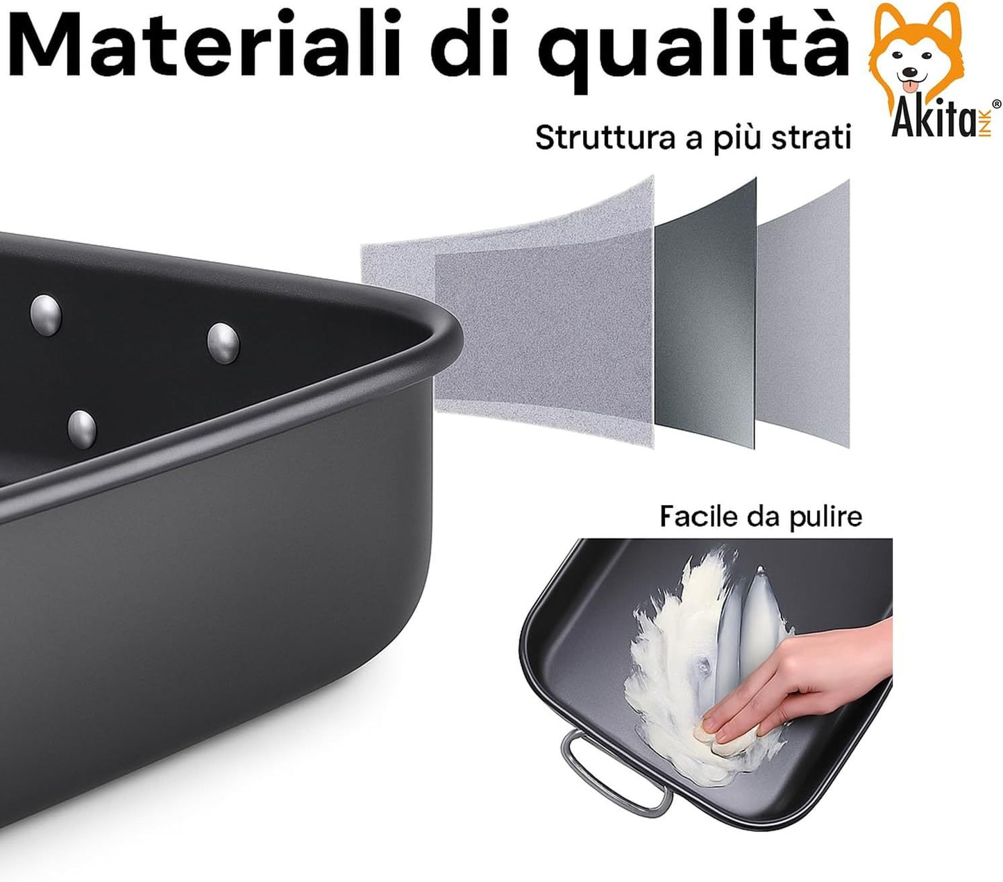 AKITAInk Set 4 Teglie Antiaderenti 20-25-30-35 cm | Alluminio, Cottura Uniforme, Bordo Alto, Lavabili in Lavastoviglie, Senza Grassi per Pizze e Torte Made in Italy