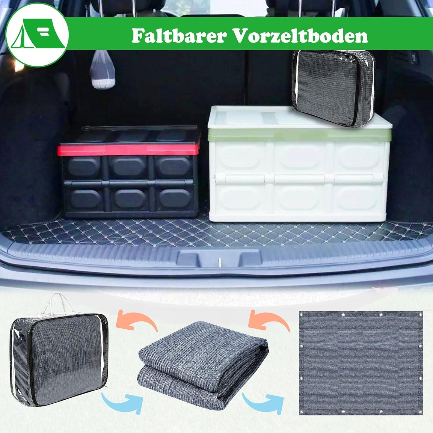 Tappeto per tenda da campeggio in HDPE, set di tappeti da campeggio con borsa per il trasporto e picchetti, tappeto traspirante per tenda, pavimento antiscivolo per tenda, pavimenti pieghevoli per tende per escursioni, campeggio, picnic (grigio blu)