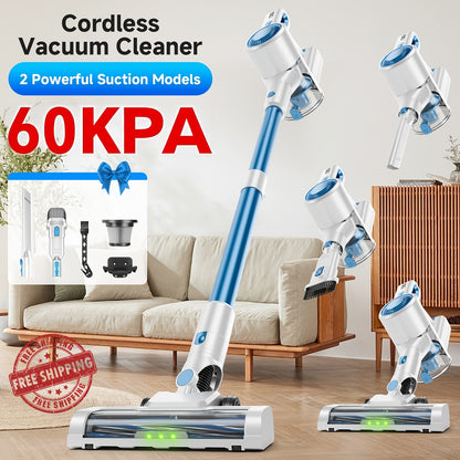 Aspirapolvere senza fili leggero da 60-70 Kpa con spazzola anti-groviglio, livelli di aspirazione multipli e una lunga durata di fino a 45 minuti, adatto per tappeti, peli di animali domestici e pavimenti in legno duro durante la pulizia di primavera