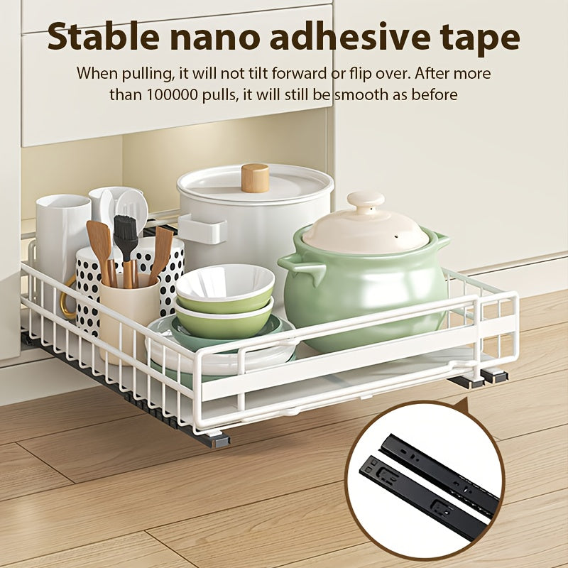 Organizzatore per pensili estraibile regolabile 2 pz/1 pz, cassetti estraibili con 3 guide di scorrimento, installazione facile, larghezza regolabile, adatto per lavelli, pensili, dispense, bagno, ideale per riporre in cucina, organizzazione cucina