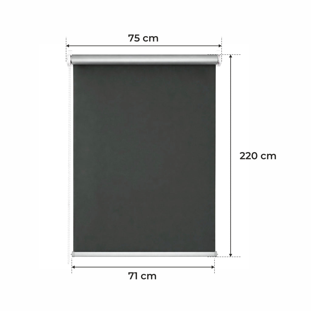 Tenda a Rullo Termica • GRIGIO SCURO • 32 misure • BOJANEK TERMO • staffe regolabili • installazione senza fori • meccanismo a catenella • protezione da sole e calore • ideale per soggiorno, camera, cucina, ufficio • tenda termica bianca giorno-notte • es
