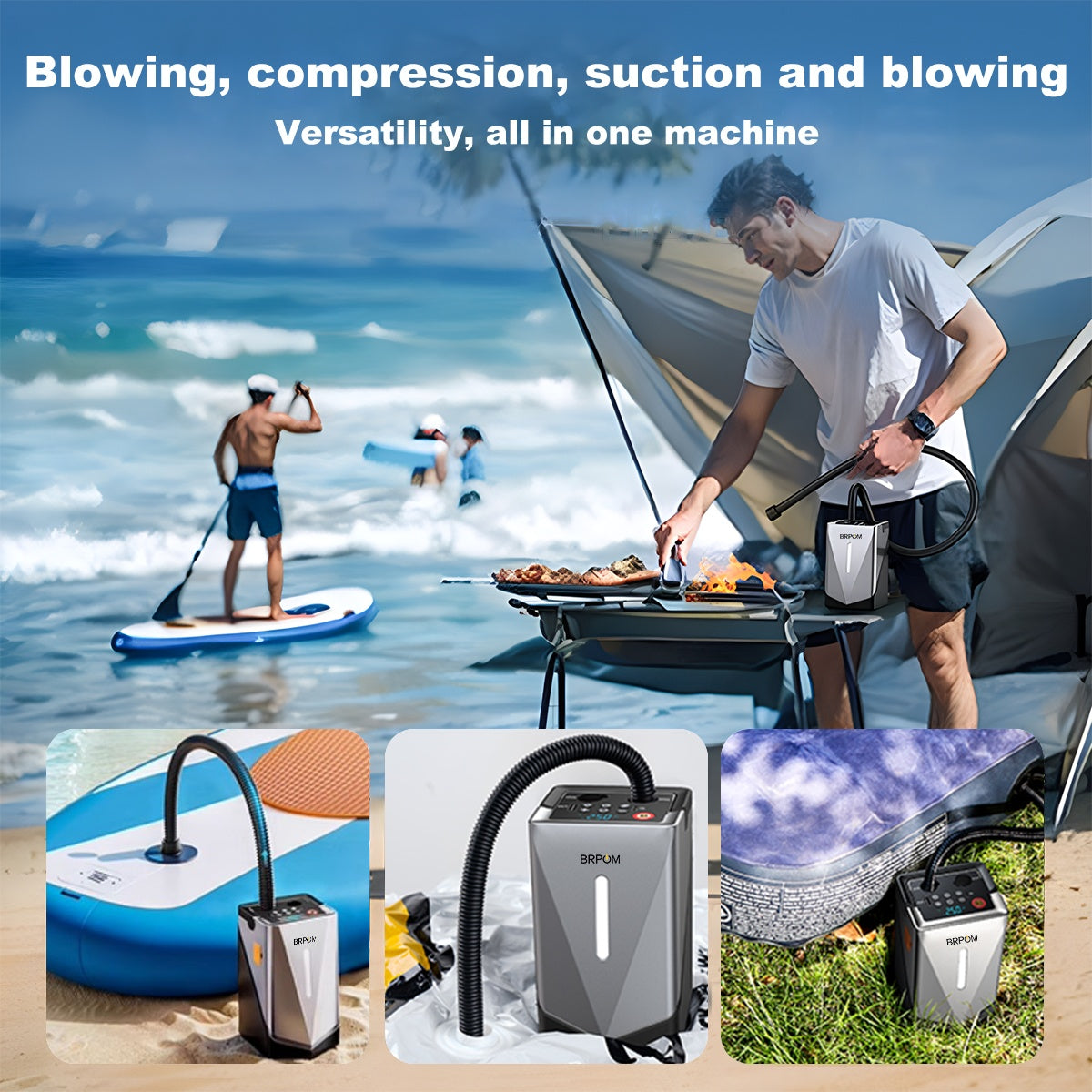 BRPOM Avviatore per Auto con Compressore d'Aria Pompa Gonfia Ruote Ricarica Batteria Senza Fili, (Fino a Tutti i Motori a Benzina e Diesel da 10.0L), Power Bank Avviatore per Auto 12V con Torcia LED