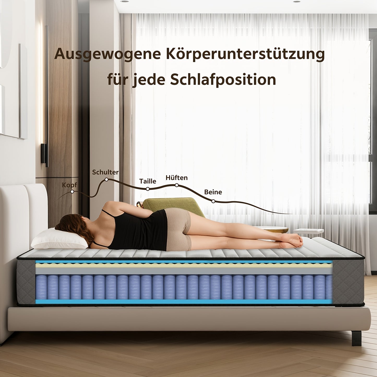 Materasso 7 Zone Livello di Firmezza H3 Altezza 25Cm/21Cm Materasso a Sfere con Memory Foam, Traspirante ed Ergonomico, Nucleo a Molla