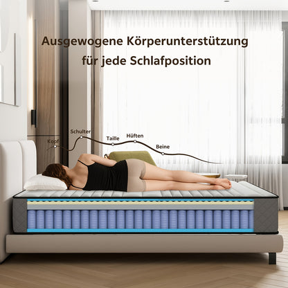 Materasso 7 Zone Livello di Firmezza H3 Altezza 25Cm/21Cm Materasso a Sfere con Memory Foam, Traspirante ed Ergonomico, Nucleo a Molla