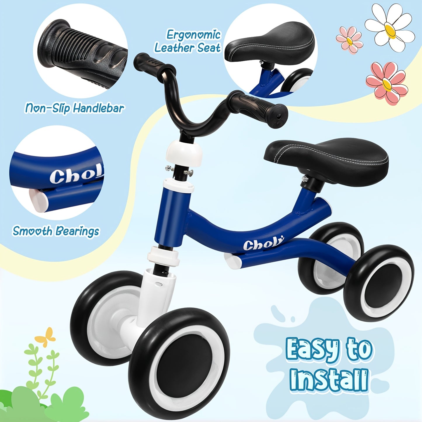 Bicicletta senza pedali per bambini e bambine - Robusto telaio in lega e grande ruota posteriore, bicicletta da allenamento leggera con ruota antiscivolo simile a un pneumatico ammortizzato (senza freni) - Prima bicicletta da equilibrio per interni/estern