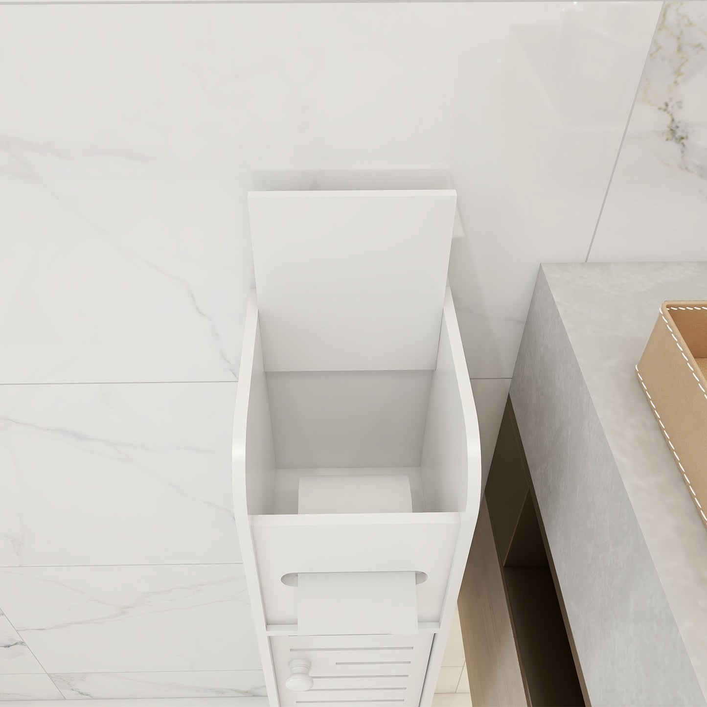Armadietto da bagno piccolo, organizzatore sottile e lavorato in PVC, ideale per spazi ristretti, facile da montare e durevole, mobiletto multiuso porta carta igienica per bagno, camera da letto e soggiorno
