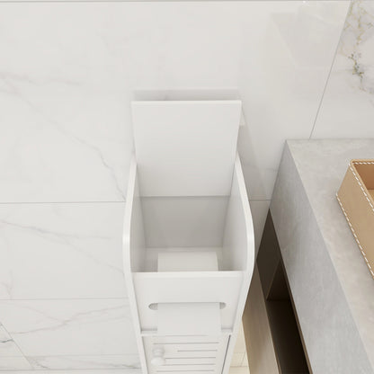 Armadietto da bagno piccolo, organizzatore sottile e lavorato in PVC, ideale per spazi ristretti, facile da montare e durevole, mobiletto multiuso porta carta igienica per bagno, camera da letto e soggiorno