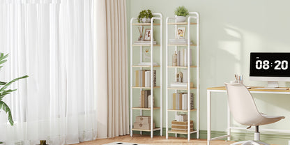 Libreria, Scaffale, Scaffale a Piedi, Libreria Stretta, Scaffale Angolare Industriale, Scaffale Sottile per Ufficio Domestico, Soggiorno, Camera da Letto, Cucina, 6 Ripiani Vintage Marrone-Nero