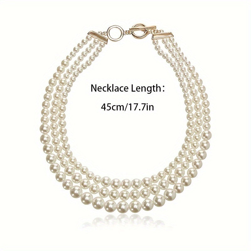 Collana in argento 925, una collana alla moda ipoallergenica a tre strati con perle d'acqua per donne, ideale come regalo per feste femminili, compleanni, banchetti, incontri, regalo per madri, anziani, insegnanti, confezionata in scatola regalo