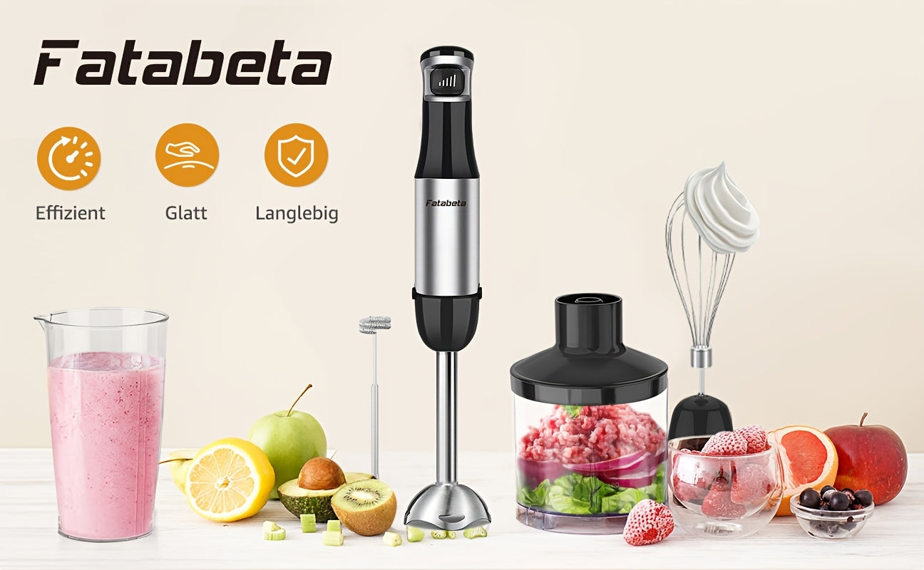 Frullatore a immersione portatile 6 in 1 - Frullatore a immersione in acciaio inossidabile con 5 velocità, tritatutto, frusta e montalatte per carne, purè di patate e pappe