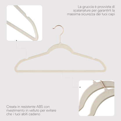 Baroni Home Grucce in Velluto Salvaspazio 44,5 cm – Appendiabiti Antiscivolo con Gancio in Oro o Argento – Design Elegante e Ultra Sottile, Ideali per Vestiti, Camicie, Cappotti – Alta Capacità di Carico – Set da 20 o 50 Pezzi per Organizzare al Meglio il