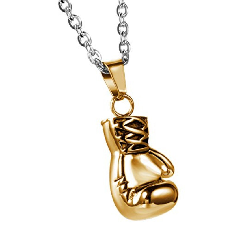Collana con ciondolo a guanto da boxe da uomo: stile punk in acciaio inossidabile 304 304 con catena argentata da 22 pollici e sacchetto regalo in velluto