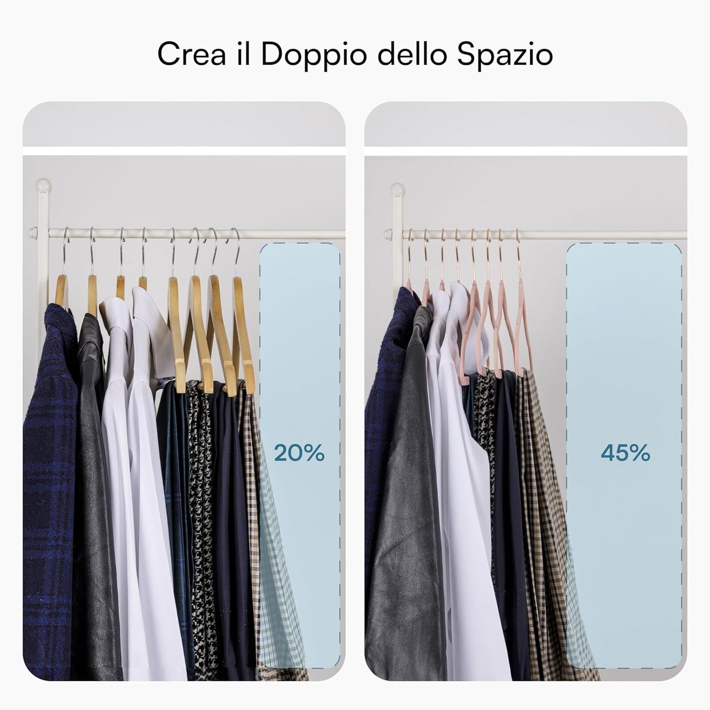 Baroni Home Grucce in Velluto Salvaspazio 44,5 cm – Appendiabiti Antiscivolo con Gancio in Oro o Argento – Design Elegante e Ultra Sottile, Ideali per Vestiti, Camicie, Cappotti – Alta Capacità di Carico – Set da 20 o 50 Pezzi per Organizzare al Meglio il