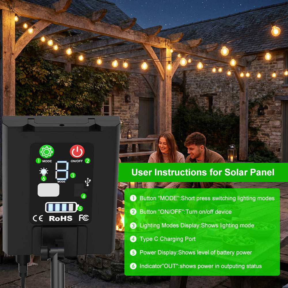 Catena Luminosa Solare da Esterno, 15M/20M/30M LED Luci da Giardino Dimmerabili Timer 8 modalità di illuminazione regolabili per Picnic Turistici, Atmosfera Decorativa, Illuminazione Cortile, Feste di Matrimonio, Cortili Esterni, Pergola Patio