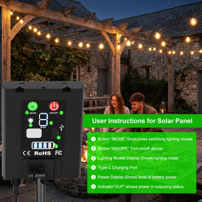 Catena Luminosa Solare da Esterno, 15M/20M/30M LED Luci da Giardino Dimmerabili Timer 8 modalità di illuminazione regolabili per Picnic Turistici, Atmosfera Decorativa, Illuminazione Cortile, Feste di Matrimonio, Cortili Esterni, Pergola Patio