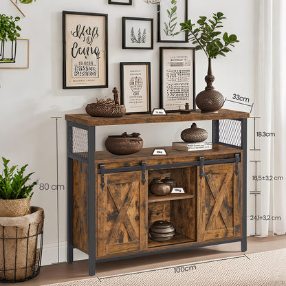 Armadio contenitore, credenza, mobile da cucina con due ante scorrevoli, dimensioni 33 x 100 x 80 cm, ripiani regolabili, stile rustico, adatto per cucine.
