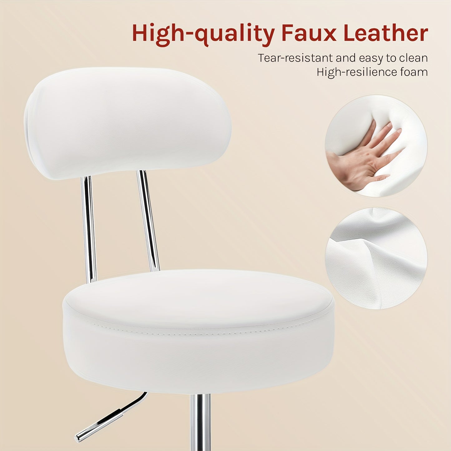 Sgabello girevole 1 pz, sgabello cosmetico, sgabello regolabile in altezza con rotelle e schienale, sgabello da lavoro, sgabello girevole a 360°, sgabello da ufficio, sgabello cosmetico per studi, parrucchieri, officine e studi di tatuaggi