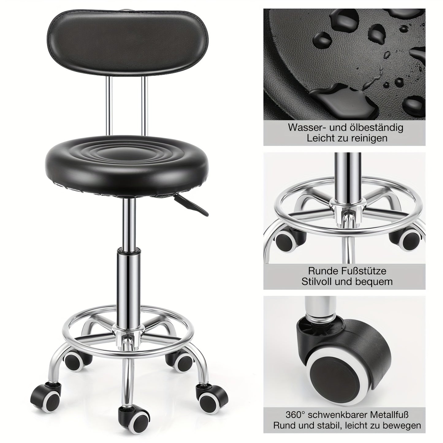 Kehot Sgabello Regolabile con Altezza Regolabile, Base Girevole a 360°, Schienale in Pelle Finta e Sede in Tessuto Riciclato - Struttura in Metallo Contemporanea, 5 Ruote per Casa, Ufficio, Cucina, Sgabello per Cucina, Ufficio, Design Moderno, Costruzione