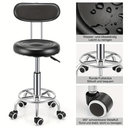 Kehot Sgabello Regolabile con Altezza Regolabile, Base Girevole a 360°, Schienale in Pelle Finta e Sede in Tessuto Riciclato - Struttura in Metallo Contemporanea, 5 Ruote per Casa, Ufficio, Cucina, Sgabello per Cucina, Ufficio, Design Moderno, Costruzione