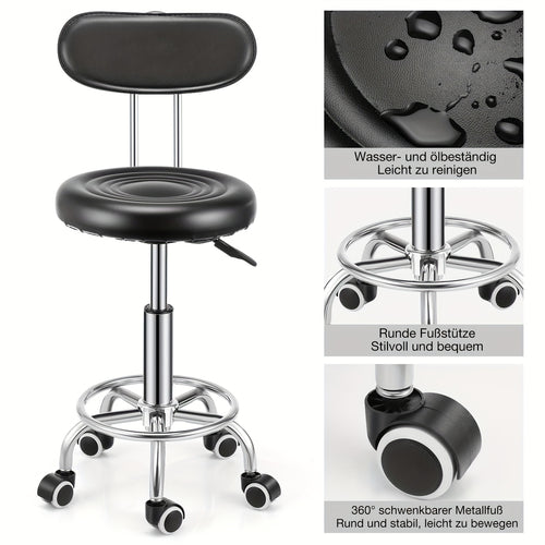 Kehot Sgabello Regolabile con Altezza Regolabile, Base Girevole a 360°, Schienale in Pelle Finta e Sede in Tessuto Riciclato - Struttura in Metallo Contemporanea, 5 Ruote per Casa, Ufficio, Cucina, Sgabello per Cucina, Ufficio, Design Moderno, Costruzione