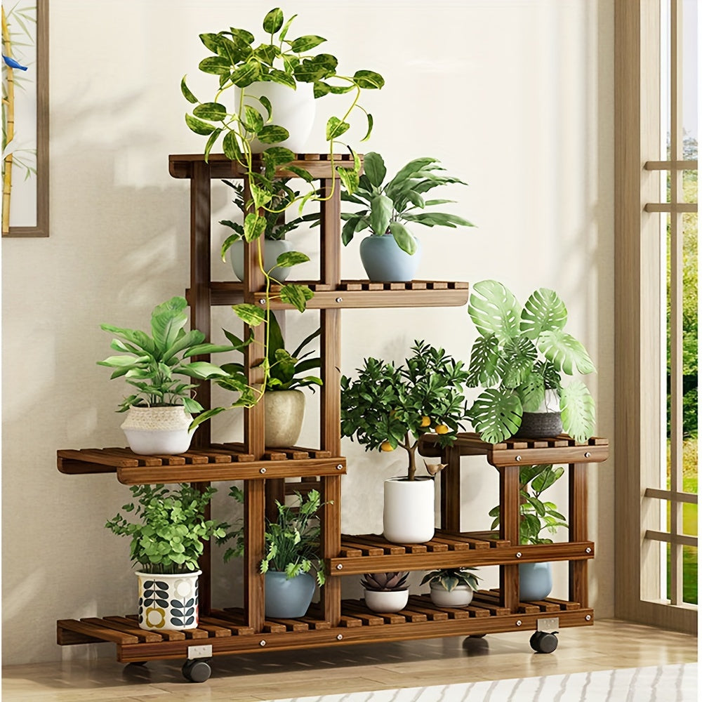 Supporto per piante a rotelle multistrato, vaso per fiori, scaffale espositore per casa e giardino