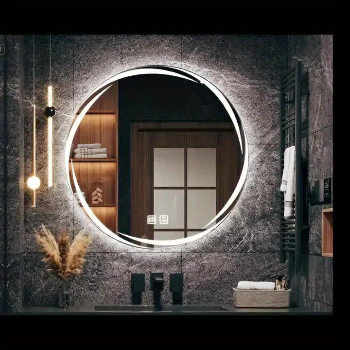 Specchio da Bagno Intelligente a Parete 60cm Diametro, LED Regolabile, Antiscivolo, Luce Fredda e Calda Cambiante, Specchio da Trucco a Parete, Specchio da Bagno, Hotel, Bagno, Specchio Decorativo