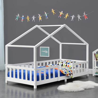 Letto per Bambini Treviolo in Stile Casa con Protezione Anticaduta in Legno di Pino