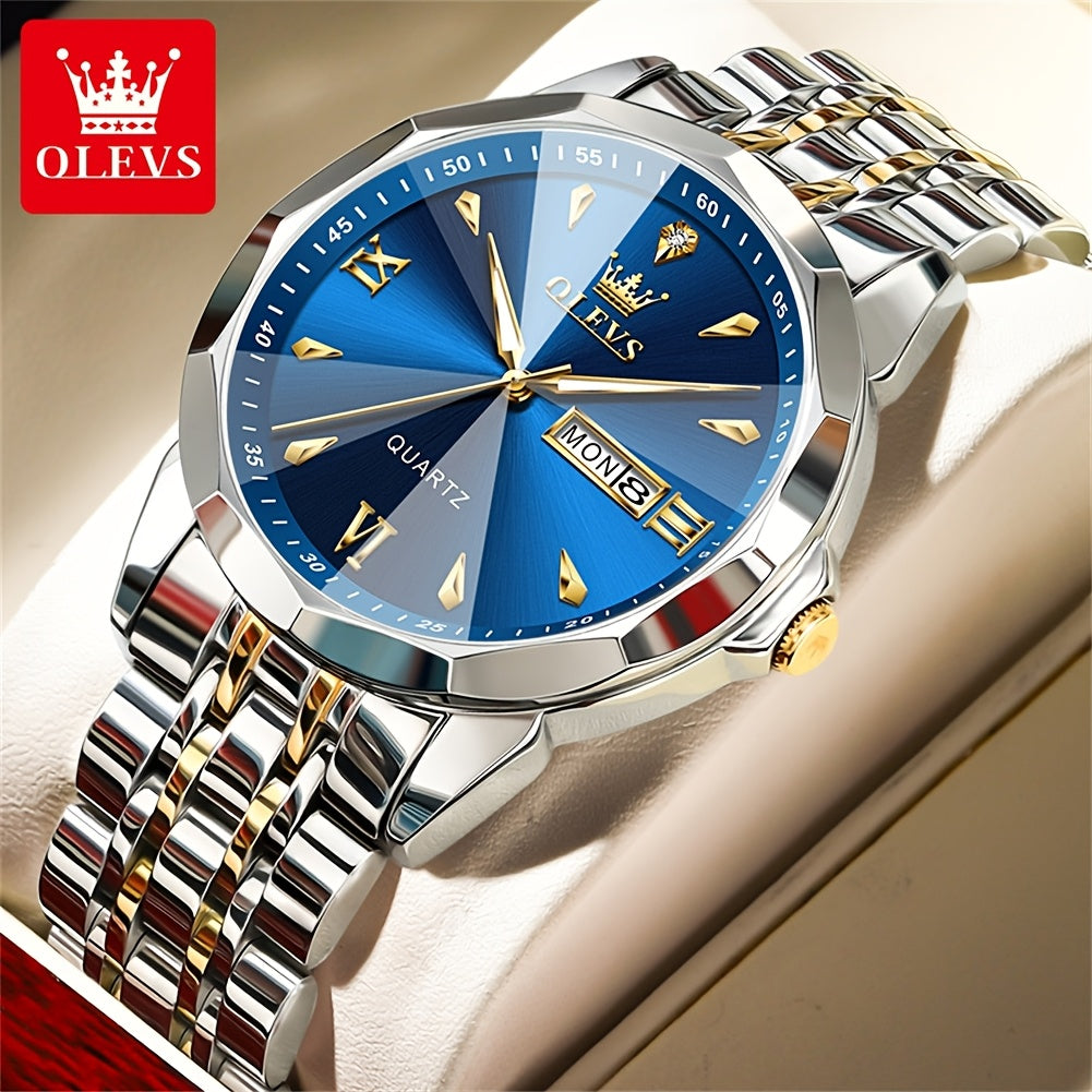 OLEVS Orologio da Uomo Classico Analogico Quarzo Cronografo Business Elegante Orologi con Strass di Lusso in Acciaio Inossidabile con Fase Lunare e Calendario Orologi da Uomo Relojes De Hombre Quadrante Blu/Nero/Bianco/Grigio