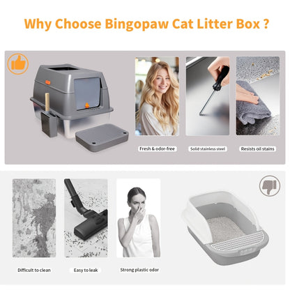 Lettiera per gatti extra large in acciaio inossidabile con coperchio - Misura XL, sponde alte, a prova di perdite, design facile da pulire, include paletta - Adatta per più gatti e razze di grandi dimensioni