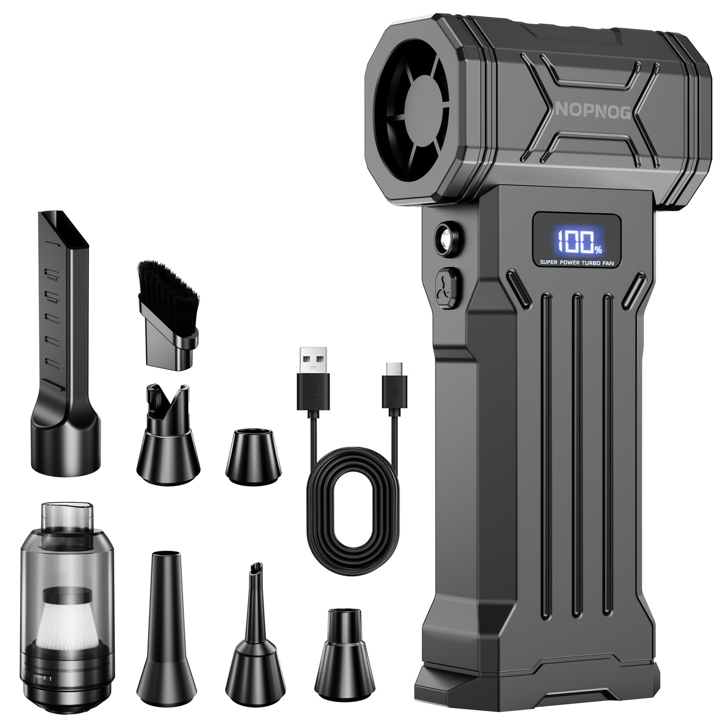 Ventilatore Turbo Violento, 140000RPM Senza Spazzole Wireless Portatile con Display Digitale Ricarica USB-C Potente Ventola Pulitore di Polvere per Auto pz Ventola da Esterno (Kit Aspirapolvere Opzionale)