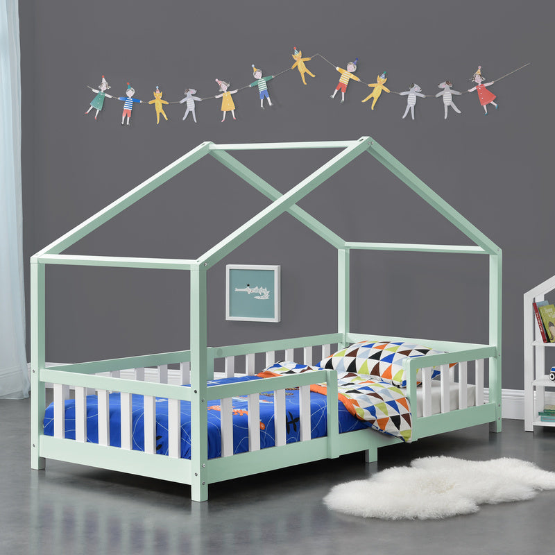 Letto per Bambini Treviolo in Stile Casa con Protezione Anticaduta in Legno di Pino