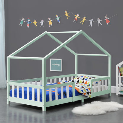 Letto per Bambini Treviolo in Stile Casa con Protezione Anticaduta in Legno di Pino