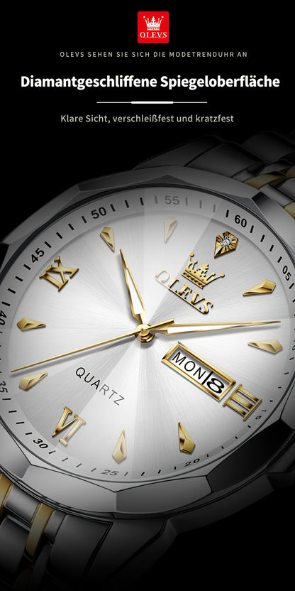OLEVS Orologio da Uomo Classico Analogico Quarzo Cronografo Business Elegante Orologi con Strass di Lusso in Acciaio Inossidabile con Fase Lunare e Calendario Orologi da Uomo Relojes De Hombre Quadrante Blu/Nero/Bianco/Grigio