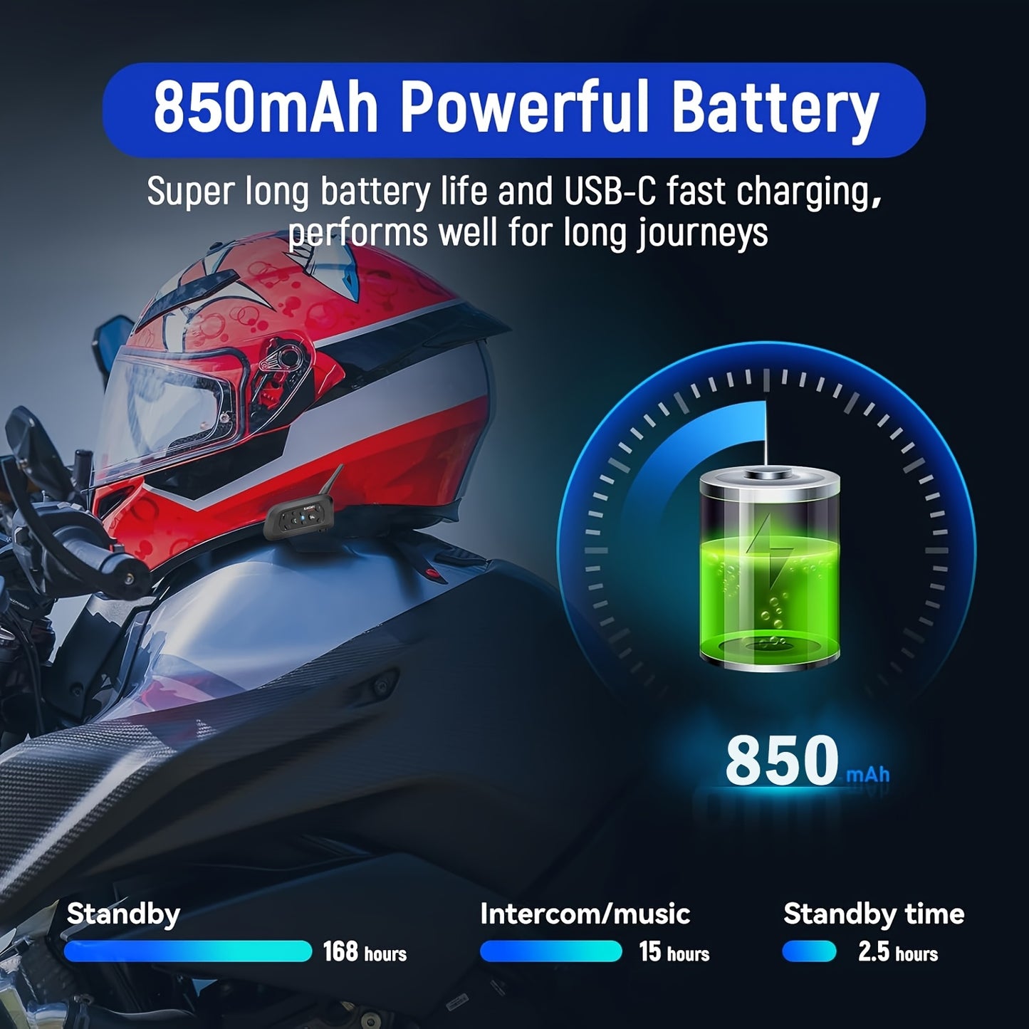 XINOWY V6 Interfono Moto 1/2 pezzi 3.5Mm Casco Wireless Auricolare Interfono per 6 Motociclisti 1200M Conversazione 850Mah DPS Riduzione del Rumore Mani Libere Stereo Musica Adatto a Tutti i Tipi di Caschi