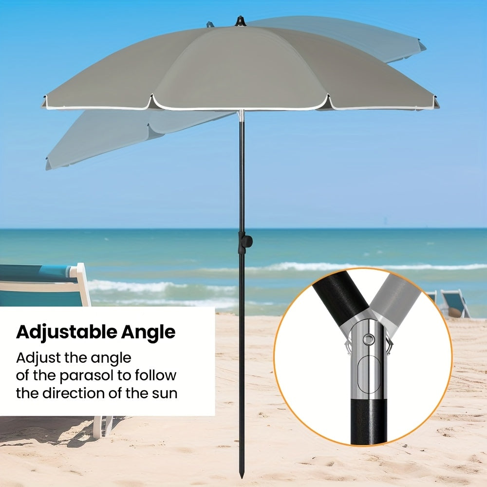1 ombrellone da spiaggia, ombrello da balcone, protezione UV, ombrello a 8 stecche, stabile, regolabile, pieghevole a 45°, peso 180G/M², blocca efficacemente i raggi UV, portatile, compagno ideale per campeggio e giornate in spiaggia