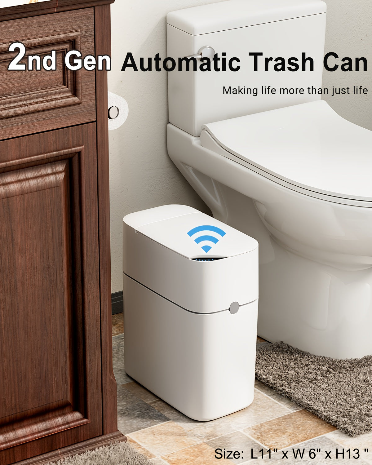 Cestino Sensore Piccolo per Bagno, Bianco con Coperchio, Cestino Intelligente per Bagno, Prodotti per la Casa, Consigliato per Cucina, Bagno, Camera da Letto