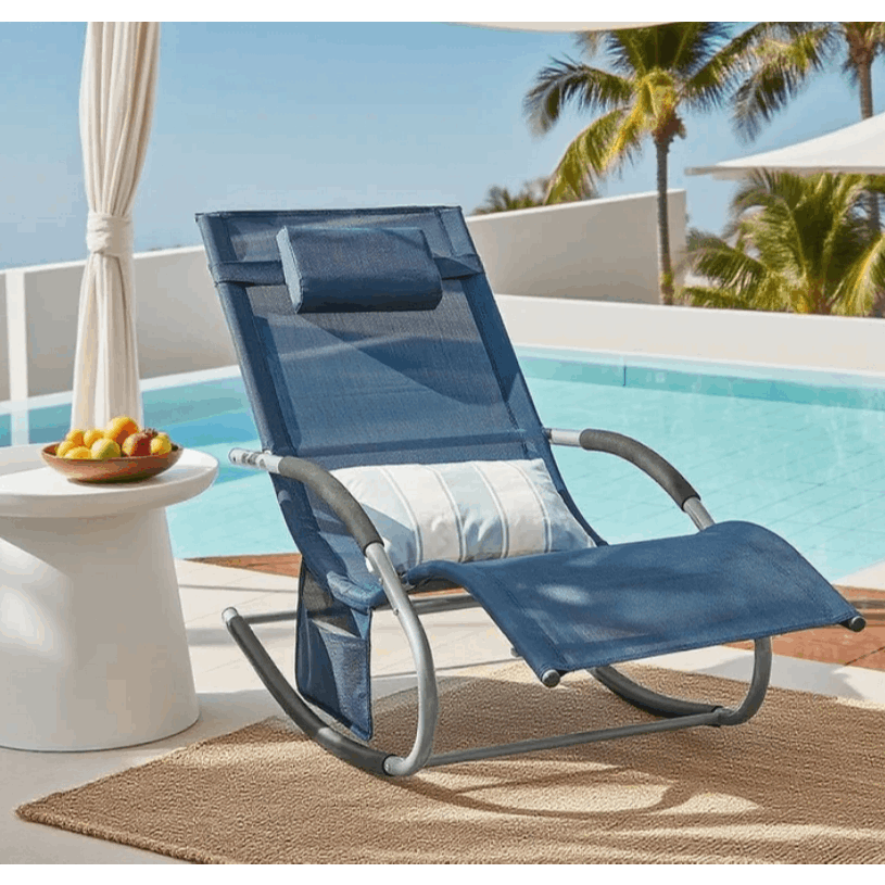 1 Pezzo Lettino Prendisole Lettino da Giardino Sdraio Relax Sedia a Dondolo da Esterno con Cuscino Poggiatesta Superficie Ergonomica Tessuto Resistente agli Agenti Atmosferici Struttura in Metallo Tasca Laterale Portata Massima 150 kg Terrazza Balcone Gia