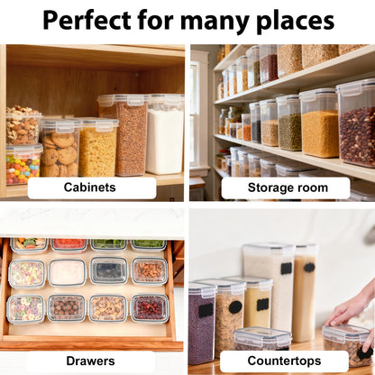 Set di contenitori per alimenti da cucina di alta gamma, 32 pezzi. Contenitori ermetici per frigorifero, sala da tè e armadietti. La scelta ideale per farina, zucchero, pasta, cereali e ingredienti per dolci. Include penna e etichetta