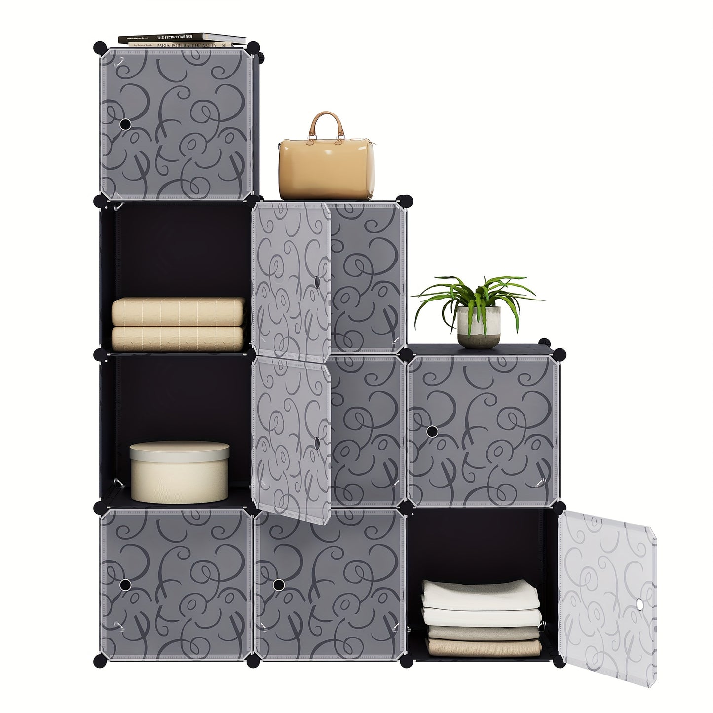1 pz Armadio Scaffale Sistema di scaffalatura Scaffale Portaoggetti Scaffale con porta, 9 scomparti, Plastica, 111X37X111Cm, Scaffale verticale, Scaffale verticale