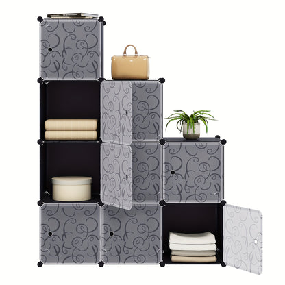 1 pz Armadio Scaffale Sistema di scaffalatura Scaffale Portaoggetti Scaffale con porta, 9 scomparti, Plastica, 111X37X111Cm, Scaffale verticale, Scaffale verticale