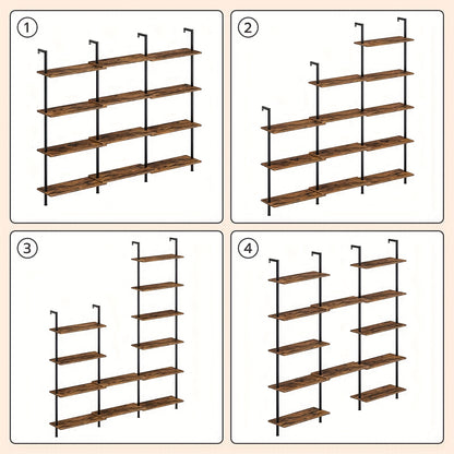 Libreria fai da te a 6 ripiani, scaffale a scala industriale, scaffalatura in truciolato, scaffalatura verticale da pavimento, con telaio di stabilizzazione in metallo, per ufficio domestico, soggiorno, marrone scuro