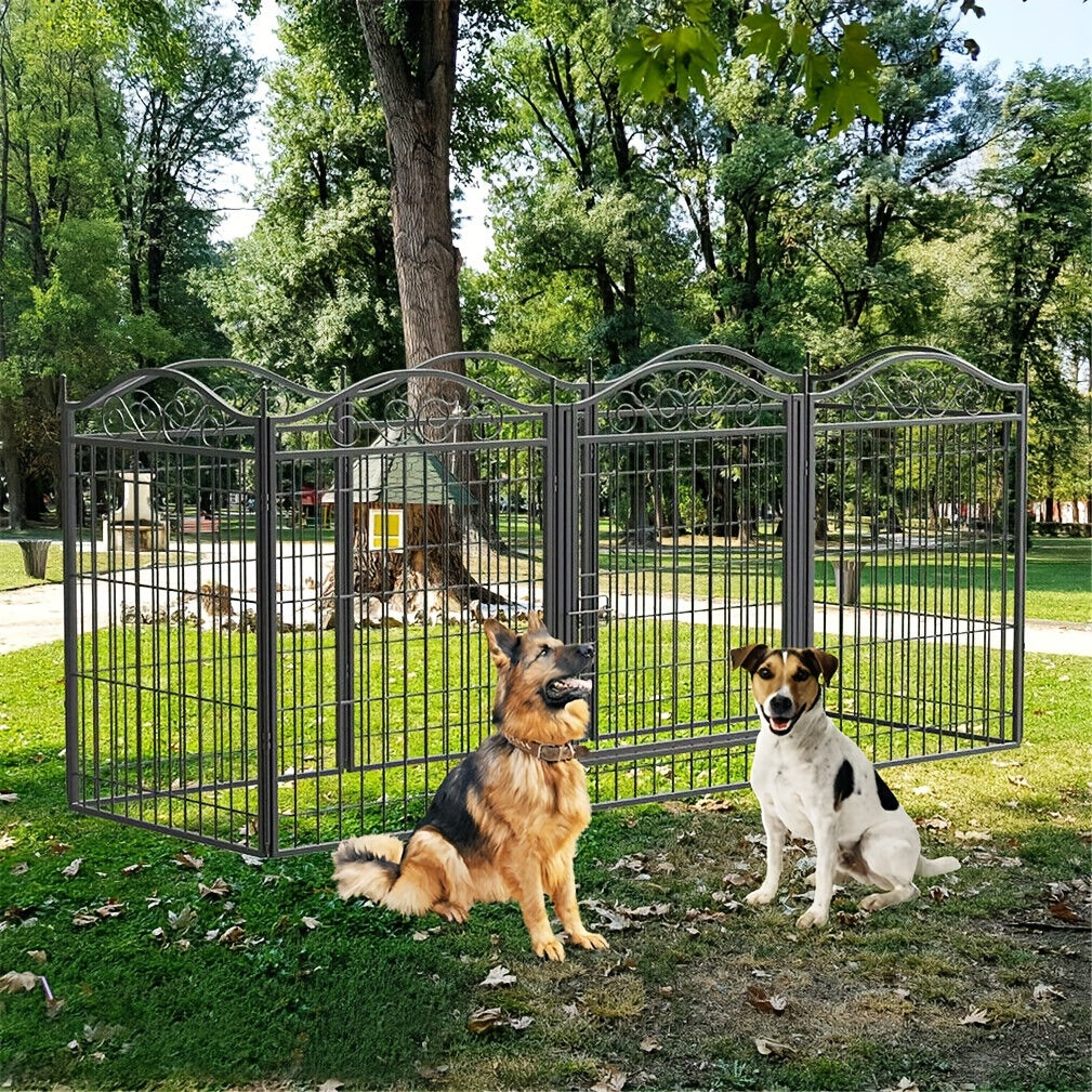Pannello per cani in metallo per uso intensivo a 8 pannelli: Recinto per animali domestici, Recinto pieghevole per esercizio canino, con cancello, per cani di taglia piccola e media, Recinto per cuccioli, Recinto da gioco ed esercizio, per interni ed este