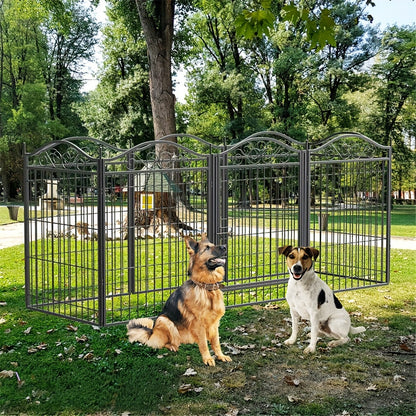 Pannello per cani in metallo per uso intensivo a 8 pannelli: Recinto per animali domestici, Recinto pieghevole per esercizio canino, con cancello, per cani di taglia piccola e media, Recinto per cuccioli, Recinto da gioco ed esercizio, per interni ed este