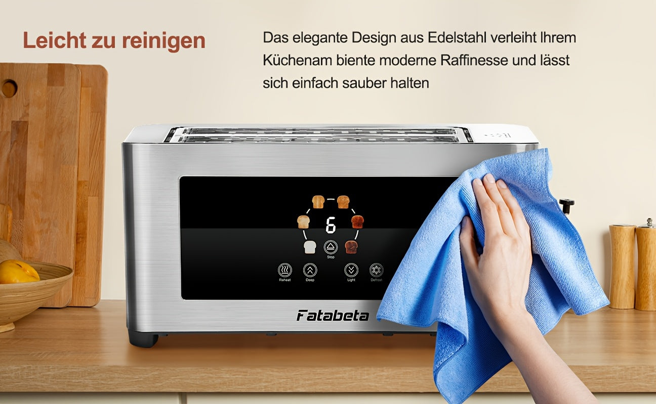 Tostapane per pane 1400W, Tostapane in acciaio inossidabile, Display LCD touch, 2 slot larghe per toast, Tostapane a 4 fette, 7 livelli di marronatura, con scaldapane, vassoio per la polvere rimovibile