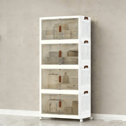 Mobiletto pieghevole extra large in plastica resistente da 50 cm con ante - Organizer pieghevole con mobilità a 4 ruote, design a 2/3/4/5 strati, mobile da pavimento salvaspazio con ante anteriori e superiori trasparenti per armadio, camera da letto, cuci