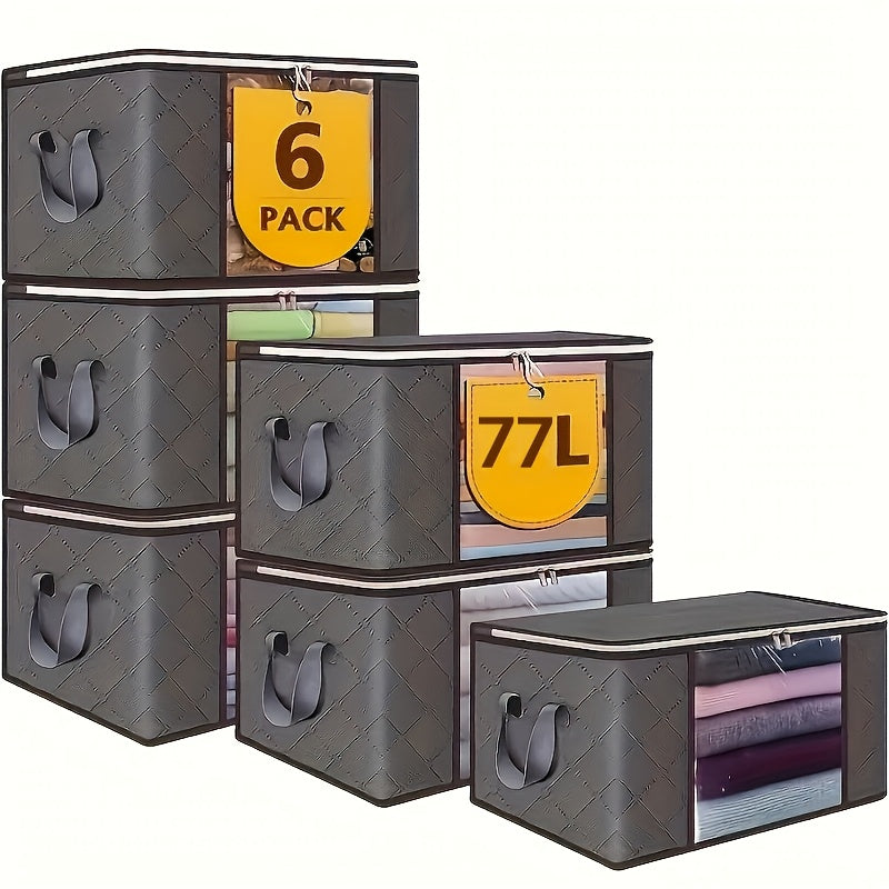 Set di 6 sacche contenitori oversize, robusto organizer pieghevole per coperte, cuscini e giocattoli, realizzato in materiale di polipropilene spesso, con cerniera e copertura, con maniglie rinforzate, non richiede elettricità, contenitore da mettere sott