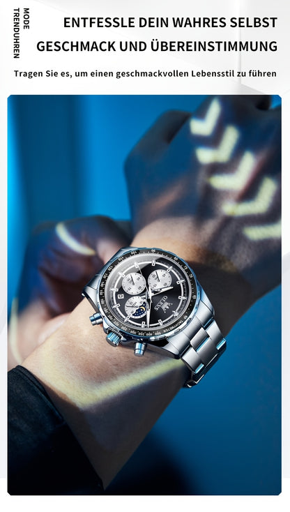 OLEVS Orologi da Uomo con Quadrante Fase Lunare Acciaio Inossidabile/Cinturino in Pelle Cronografo Lusso Business Abito Analogico Quarzo Orologi da Uomo Classici Casual Eleganti Orologi da Polso Quadrante Luminoso Nero/Bianco/Blu/Verde